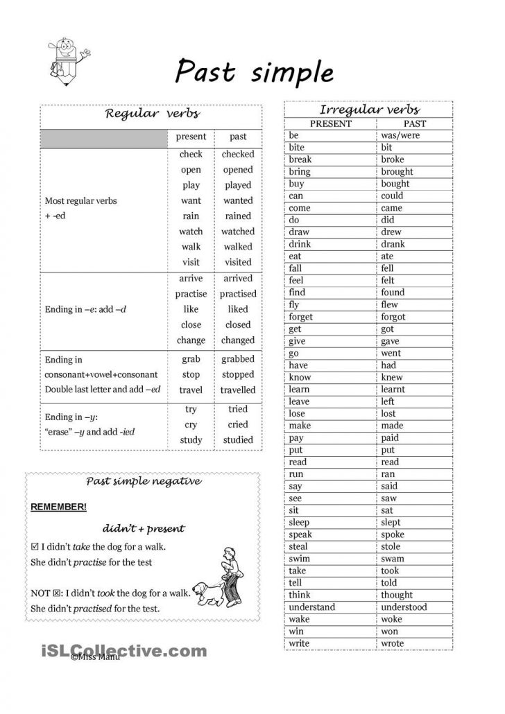 Past Simple Regular And Irregular Verbs Esl Worksheets Of The Day