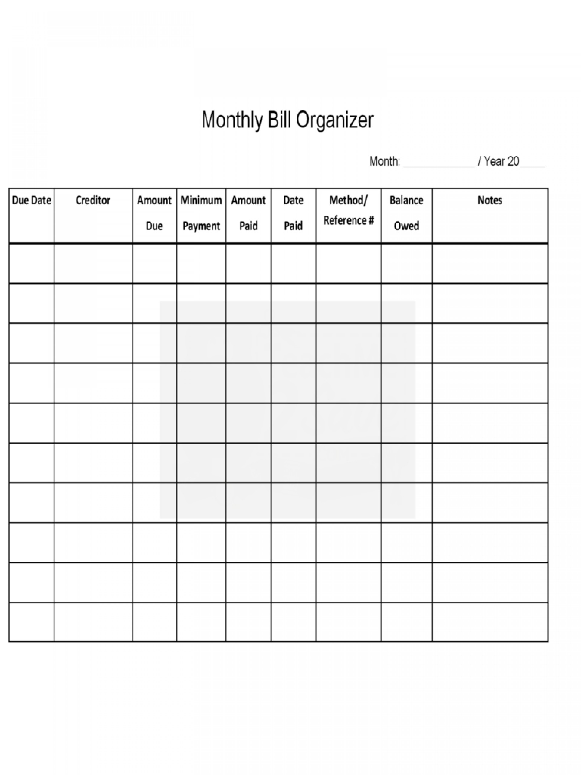 012 Template Ideas Monthly Bill Organizer Excel 20Home Budget | Free Printable Monthly Bill Payment Worksheet