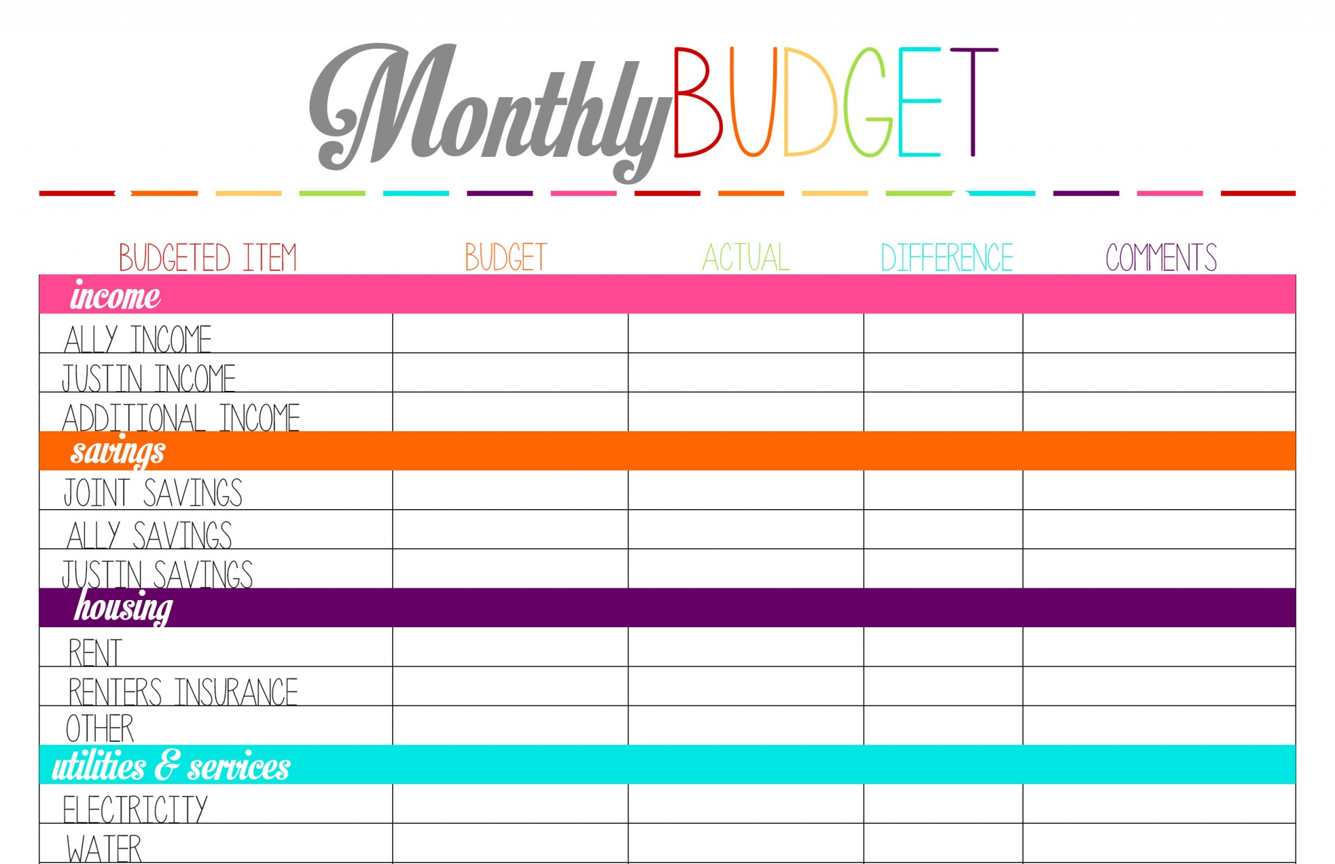 017 Free Printable Budget Worksheet Template 94771 Monthly Templates | Free Printable Budget Worksheets