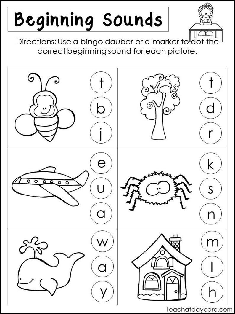 10 Printable Beginning Sounds Worksheets. Preschool-1St Grade | Etsy | Printable Beginning Sounds Worksheets