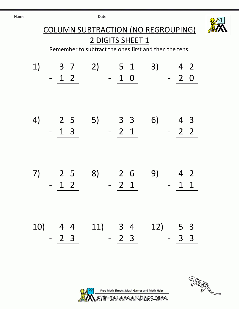 2 Digit Subtraction Worksheets | Printable Subtraction Worksheets With Regrouping