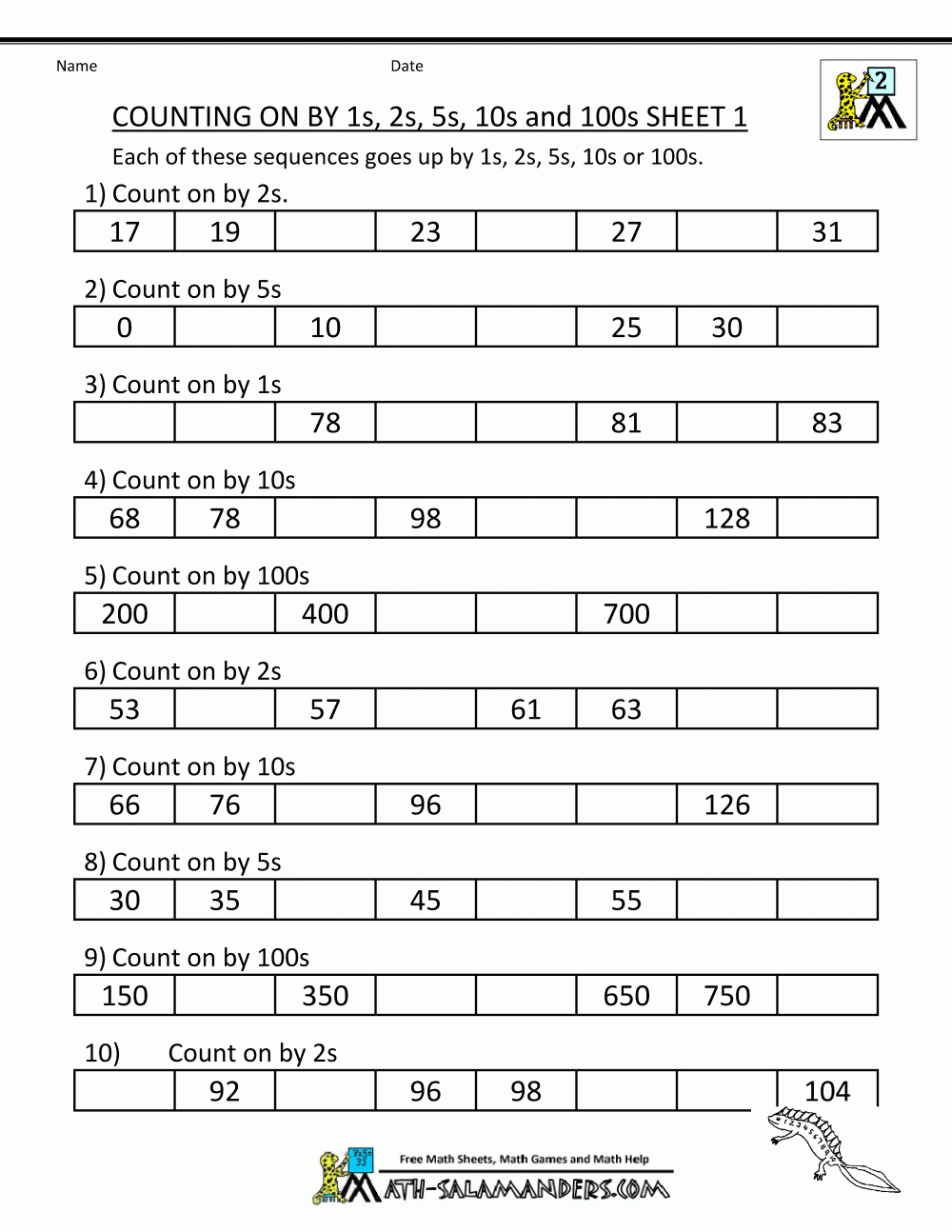 2Nd Grade Math Practice Counting On And Back | Counting In Twos Worksheet Printable