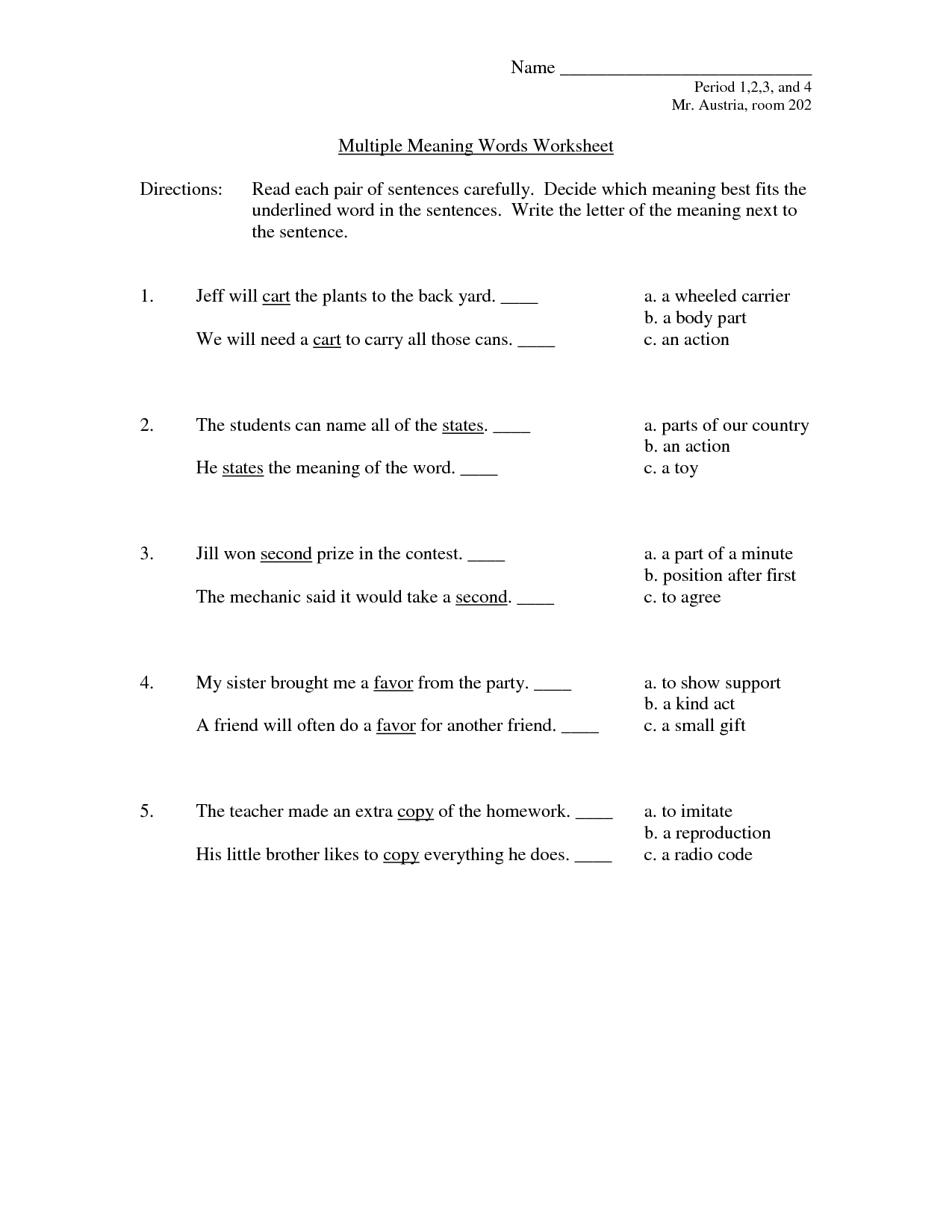 2nd Grade Multiple Meaning Words