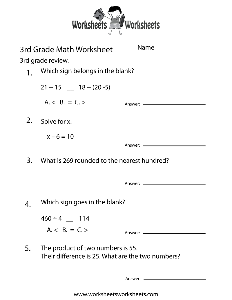 3Rd Grade Math Review Worksheet - Free Printable Educational | Free Printable Worksheets For 3Rd Grade