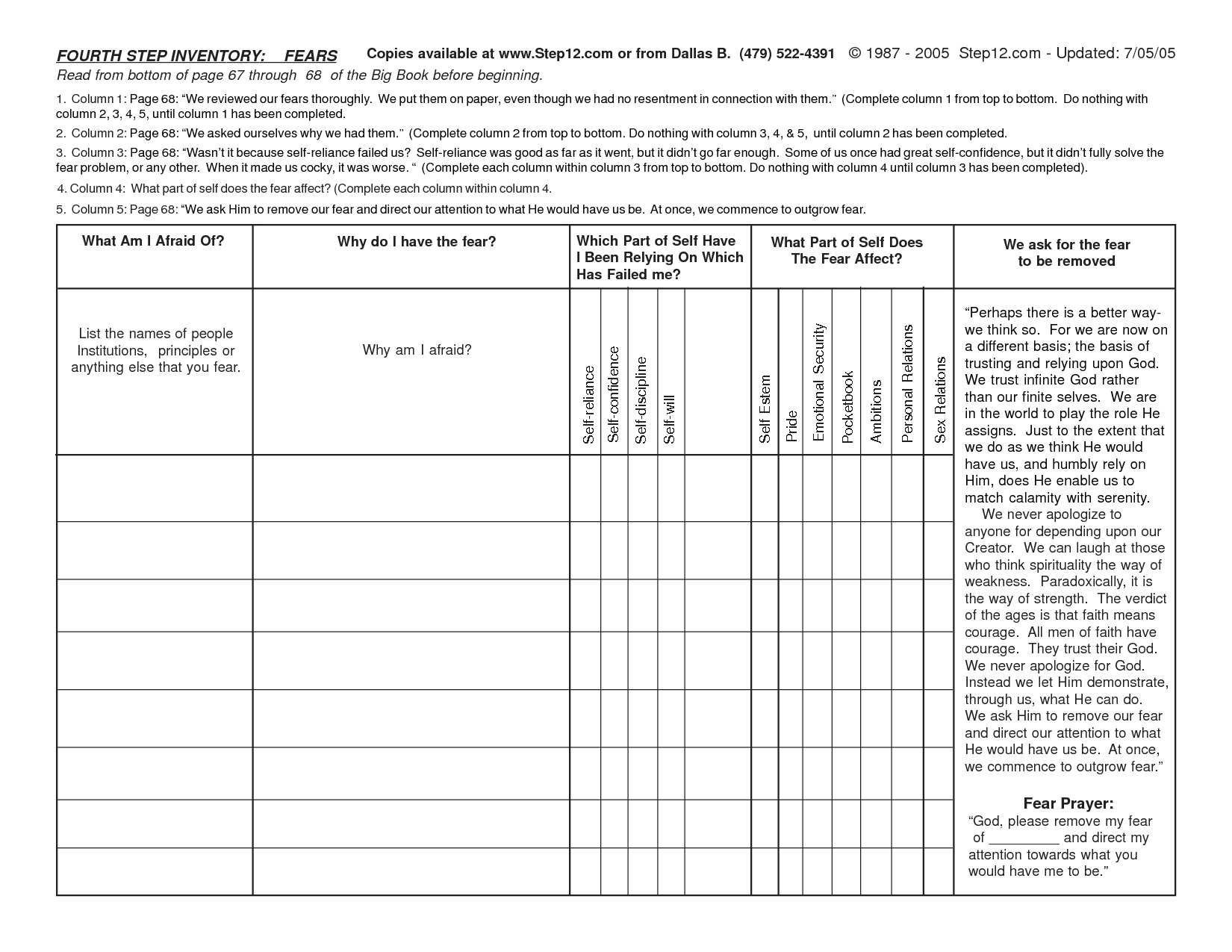 Printable Aa Step 4 Worksheets Step Worksheet Addiction And