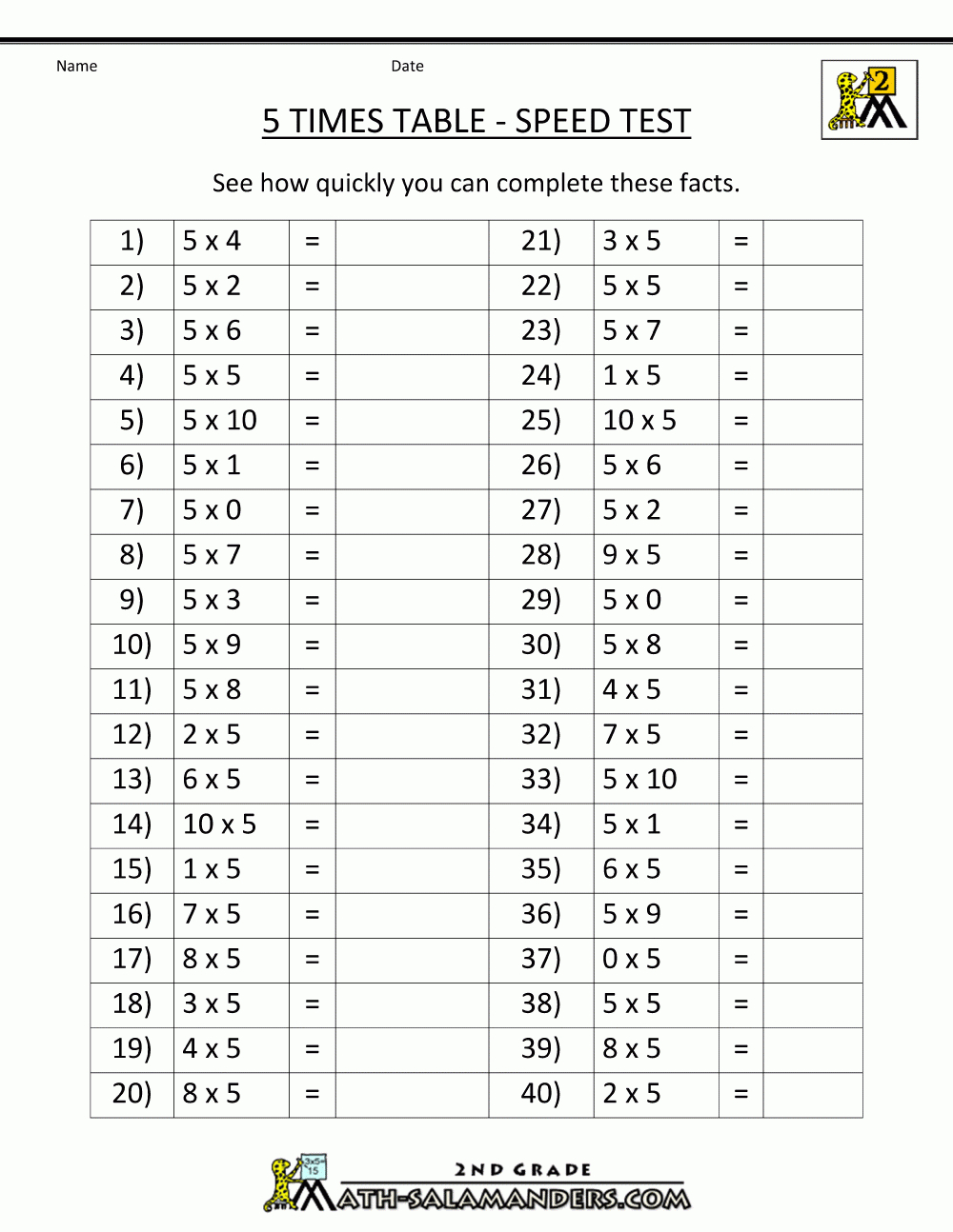 5 Times Table Worksheet Printable | Printable Worksheets