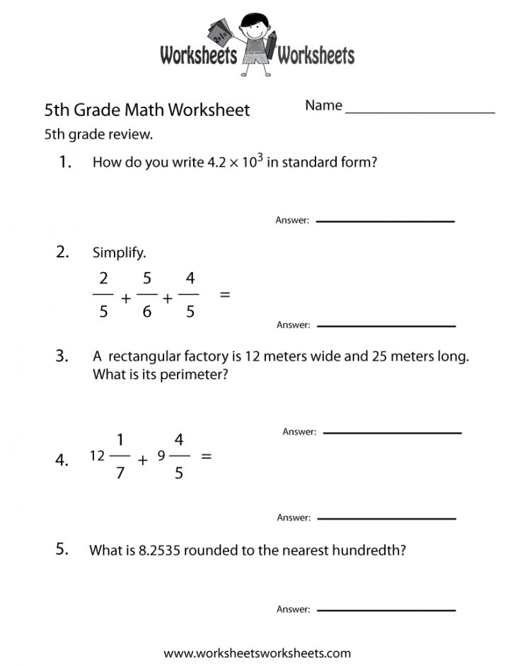 5Th Grade Math Review Worksheet Printable | Elementary Math ...
