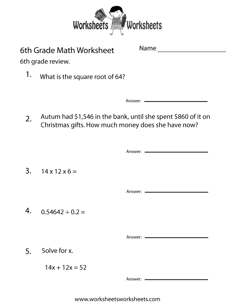 6 Grade Math Worksheets | Sixth Grade Math Practice Worksheet - Free | Free Printable School Worksheets For 6Th Graders