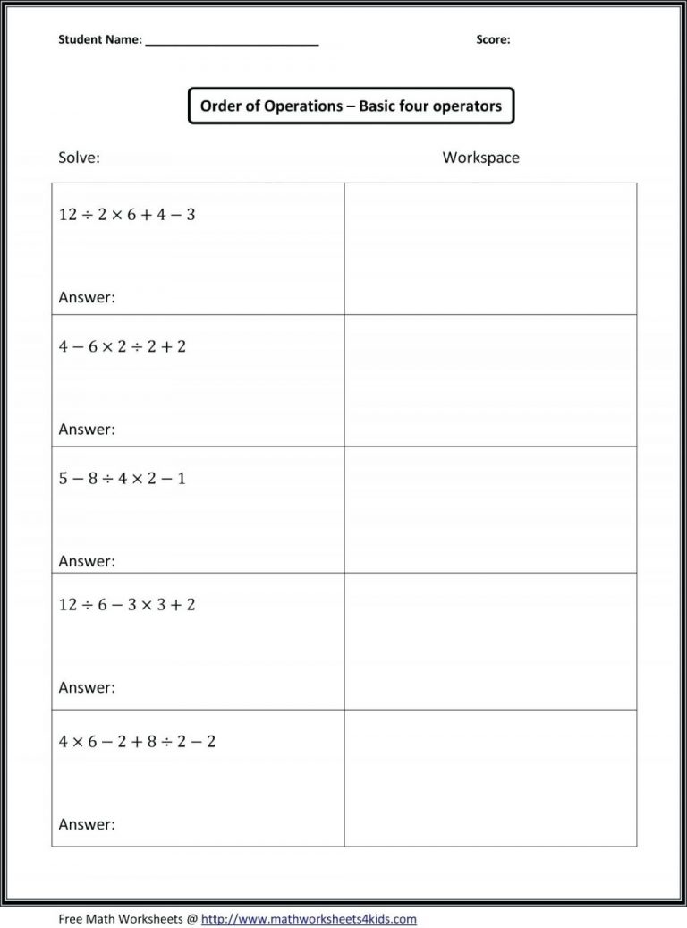 7Th Grade Math Pemdas Worksheets Rule Order Of Operations Tiktokcook ...