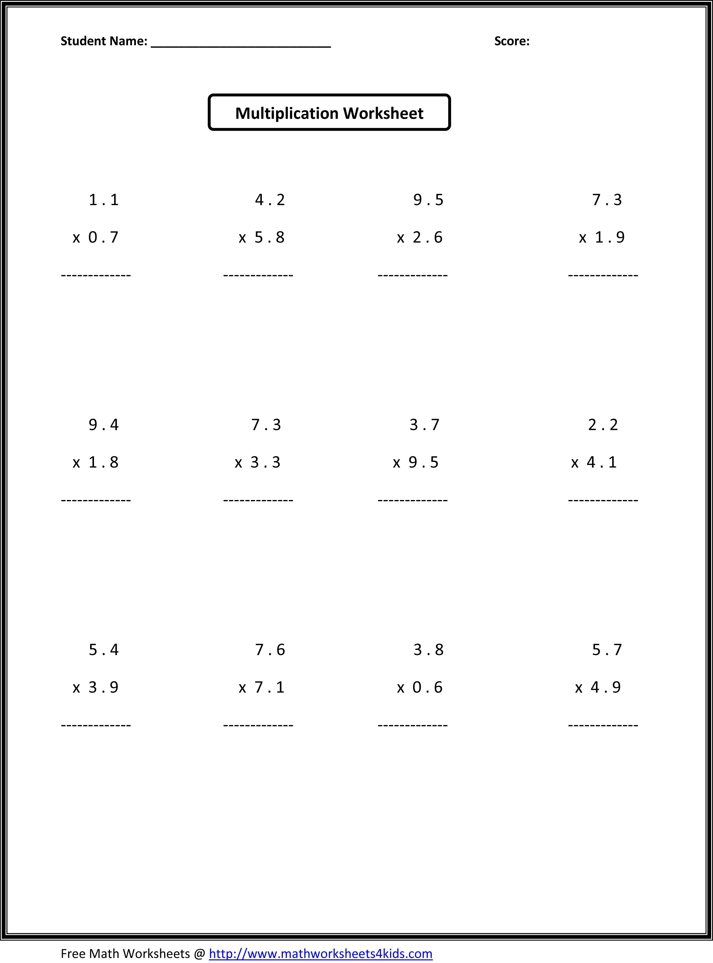 7Th Grade Math Worksheets Algebra Koran sticken co Multiplication 