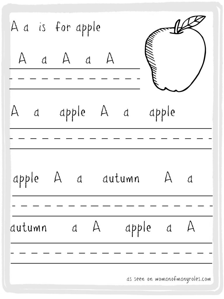 A For Apple Practice Writing Printable Sheet : Woman Of Many Roles | A For Apple Worksheet Printable