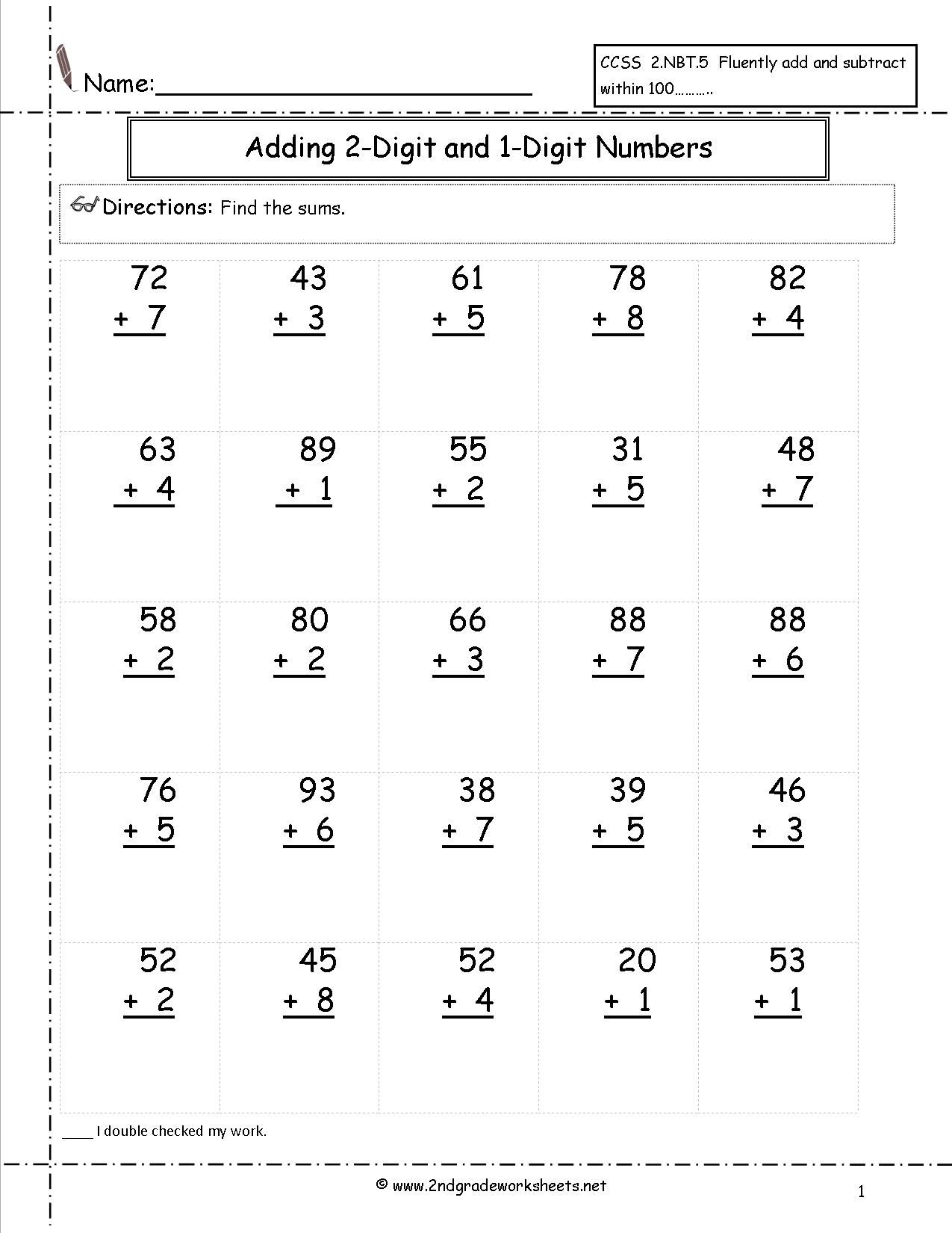 Adding Two Digit And One Digit Numbers | Satta | Addition Worksheets | Free Printable Two Digit Addition Worksheets