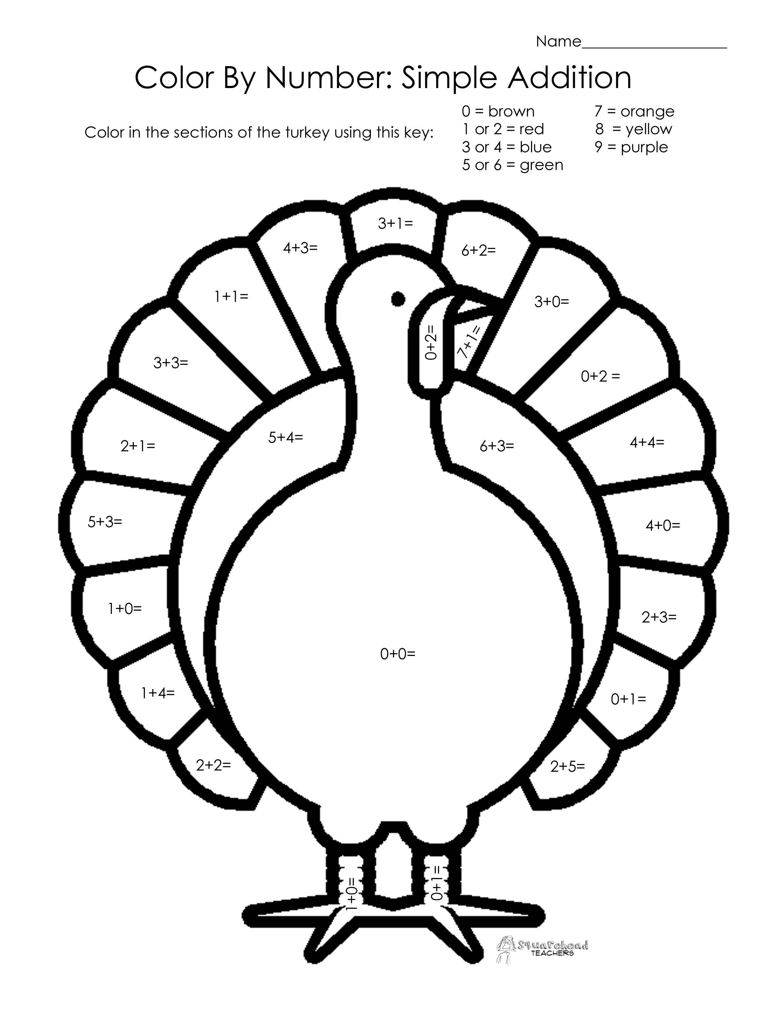 Addition Color Sheets | To Enjoy This Thanksgiving Math Worksheet | Free Printable Thanksgiving Math Worksheets For 3Rd Grade