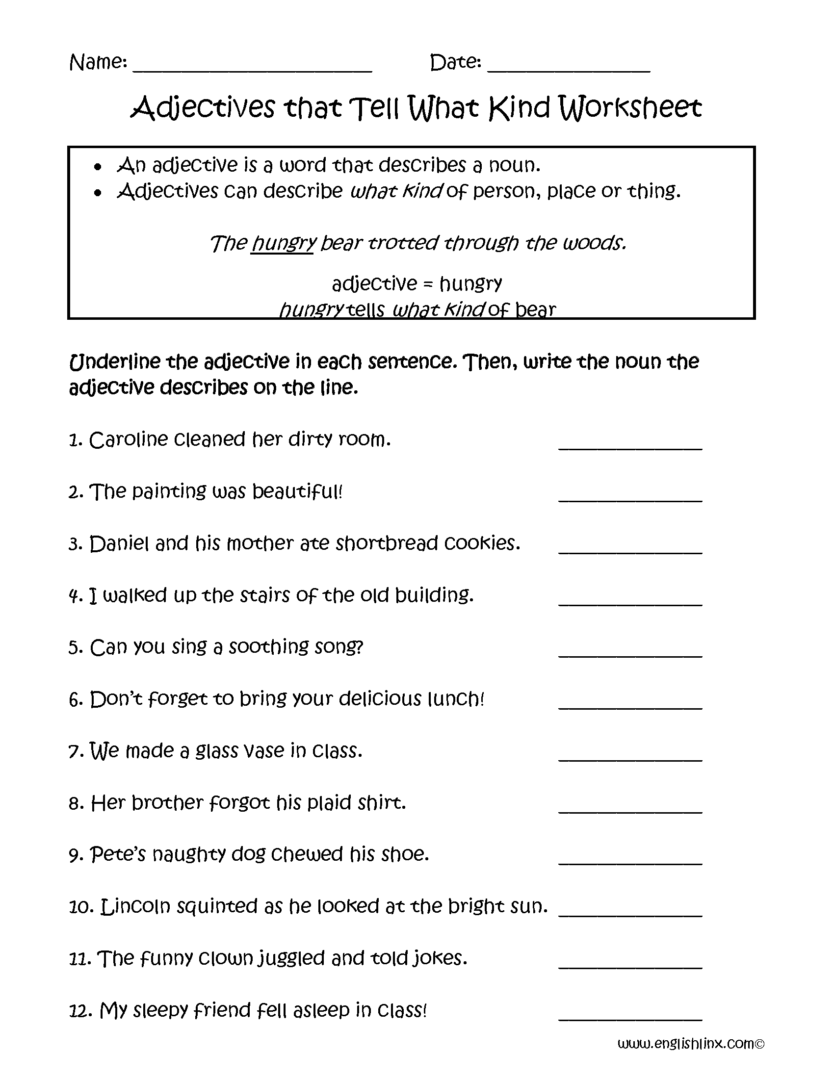 Adjectives That Tell What Kind Worksheets | Teaching Adjectives | Free Printable Worksheets On Adverbs For Grade 5