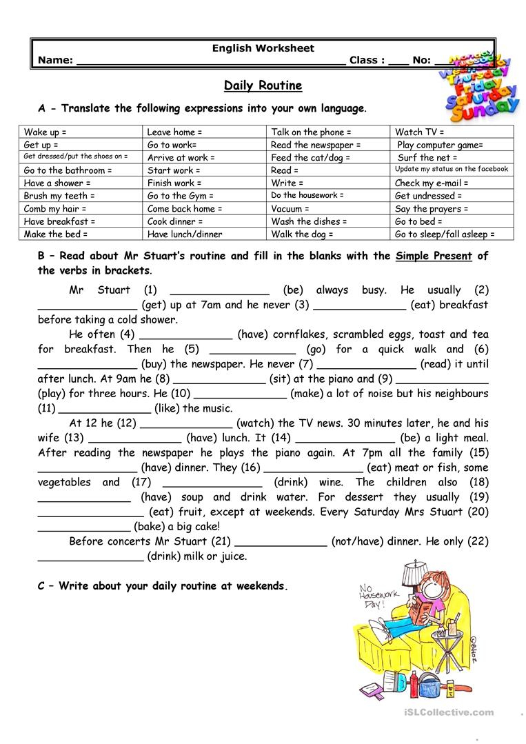 Adults' Daily Routine Worksheet - Free Esl Printable Worksheets Made | Daily Routines Printable Worksheets