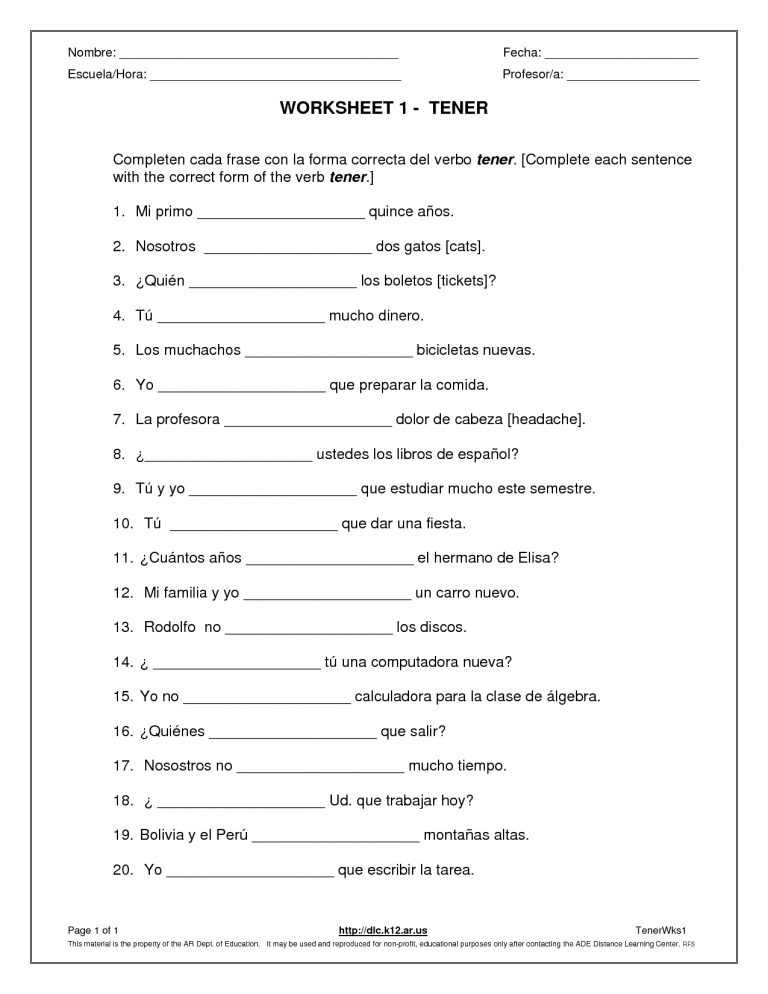 Agreement Of Adjectives Spanish Worksheet Answers 108625 | Printable ...