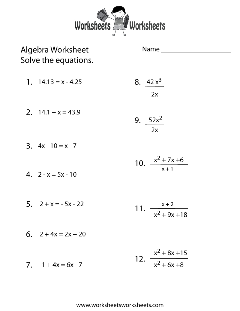 Algebra Practice Worksheet Printable | Algebra Worksheets | Algebra | Free Printable 7Th Grade Math Worksheets