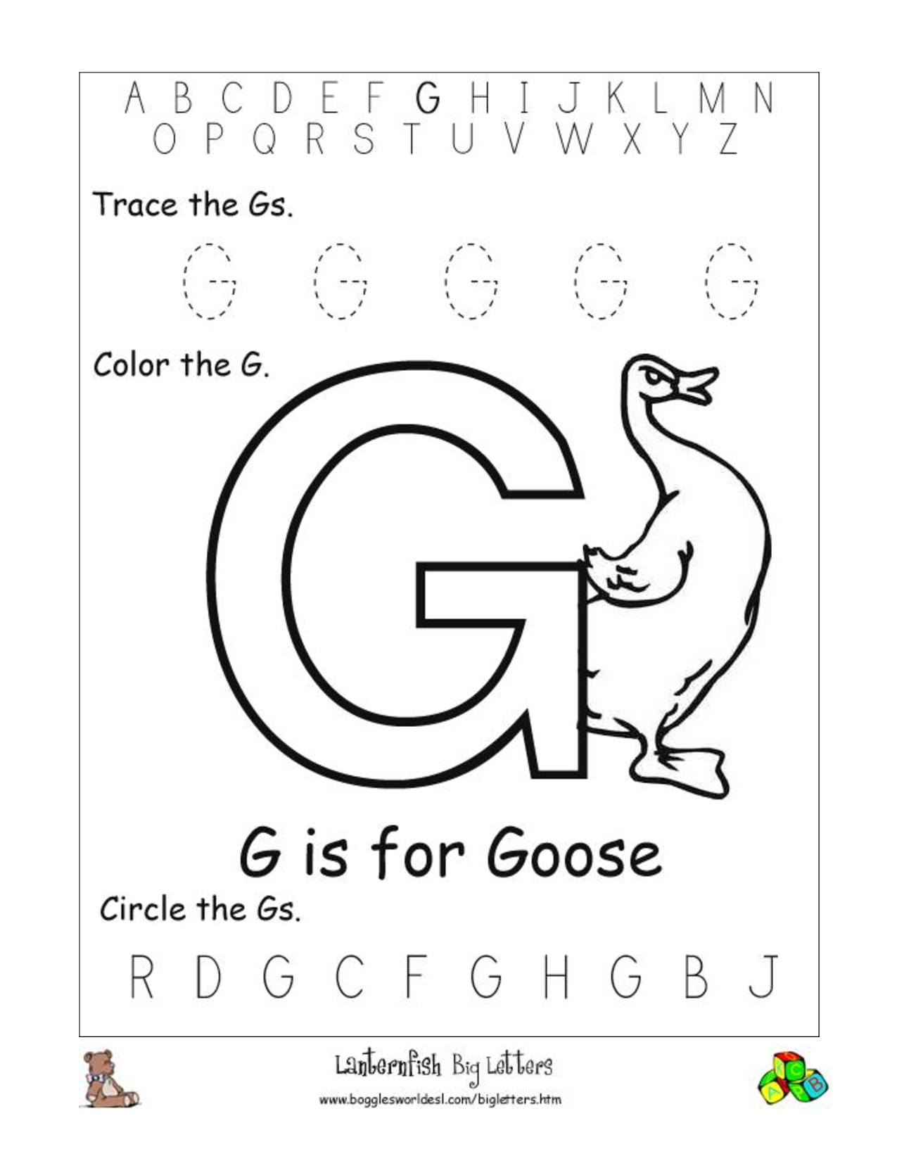 Alphabet Worksheets For Preschoolers | Alphabet Worksheet Big Letter | Letter G Printable Worksheets