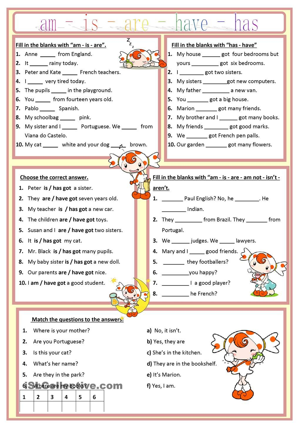 Am, Is, Are, Has, Have Worksheet - Free Esl Printable Worksheets | Free Esl Printables Worksheets