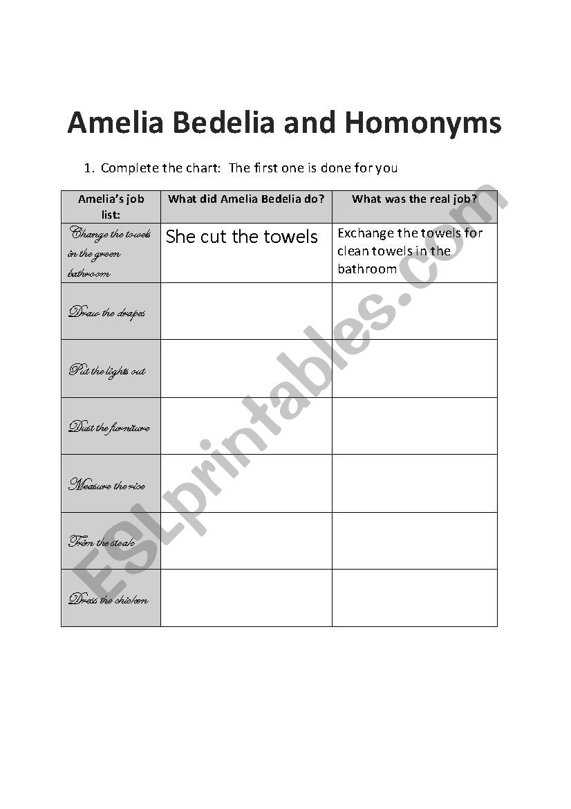 Amelia Bedelia - Esl Worksheetleahmartin08 | Amelia Bedelia Printable Worksheets