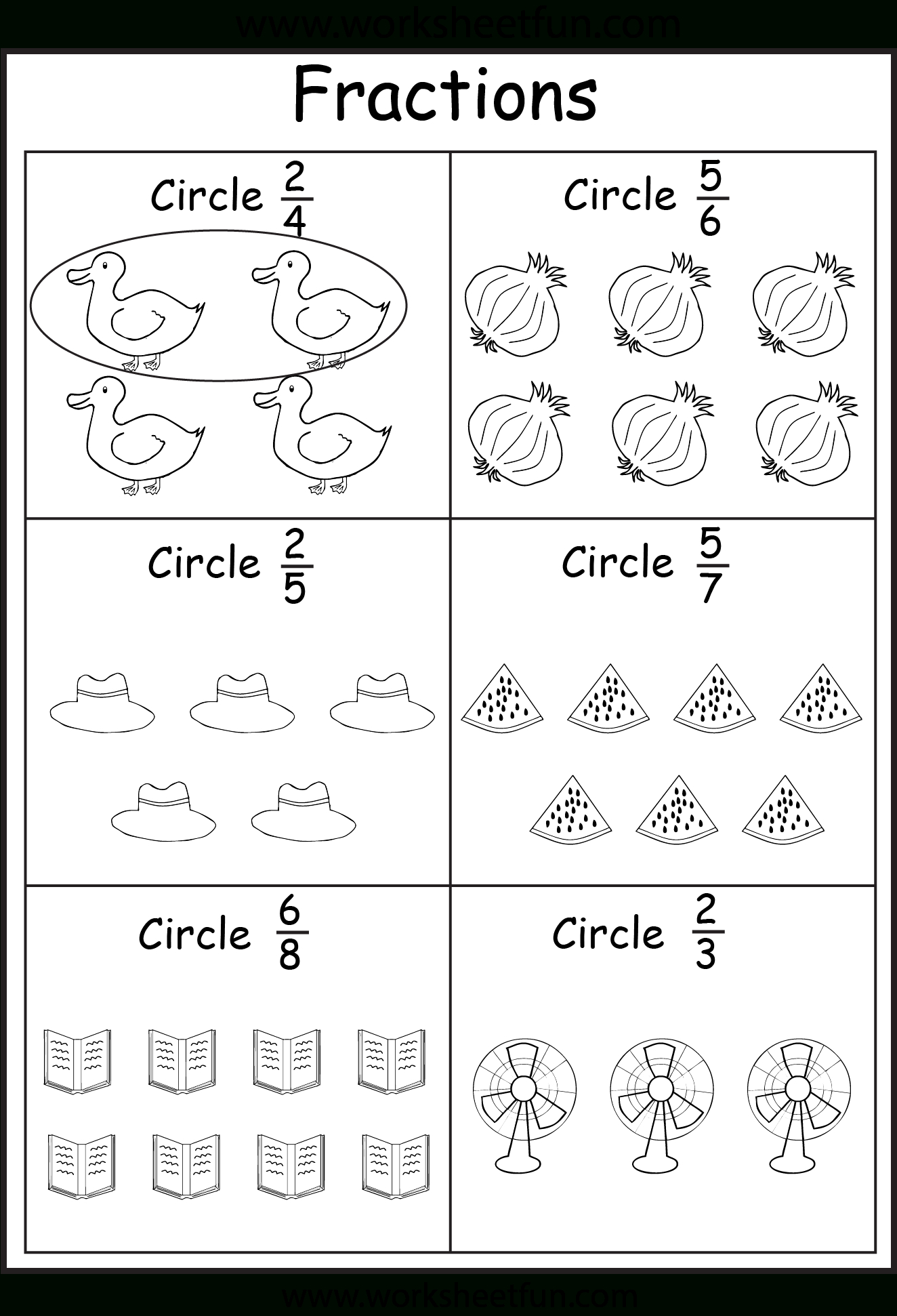 Assessment - Color The Fractions Worksheets | Fractions | Fractions | Free Printable First Grade Fraction Worksheets
