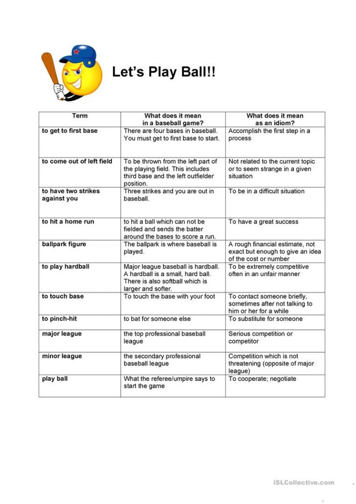 Baseball Idioms Worksheet Free Esl Printable Worksheets Made