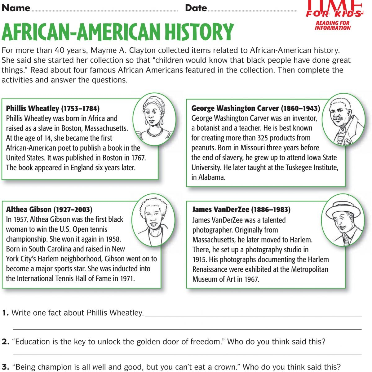 Black History Month Printables | Time For Kids | Everything | Black History Month Free Printable Worksheets