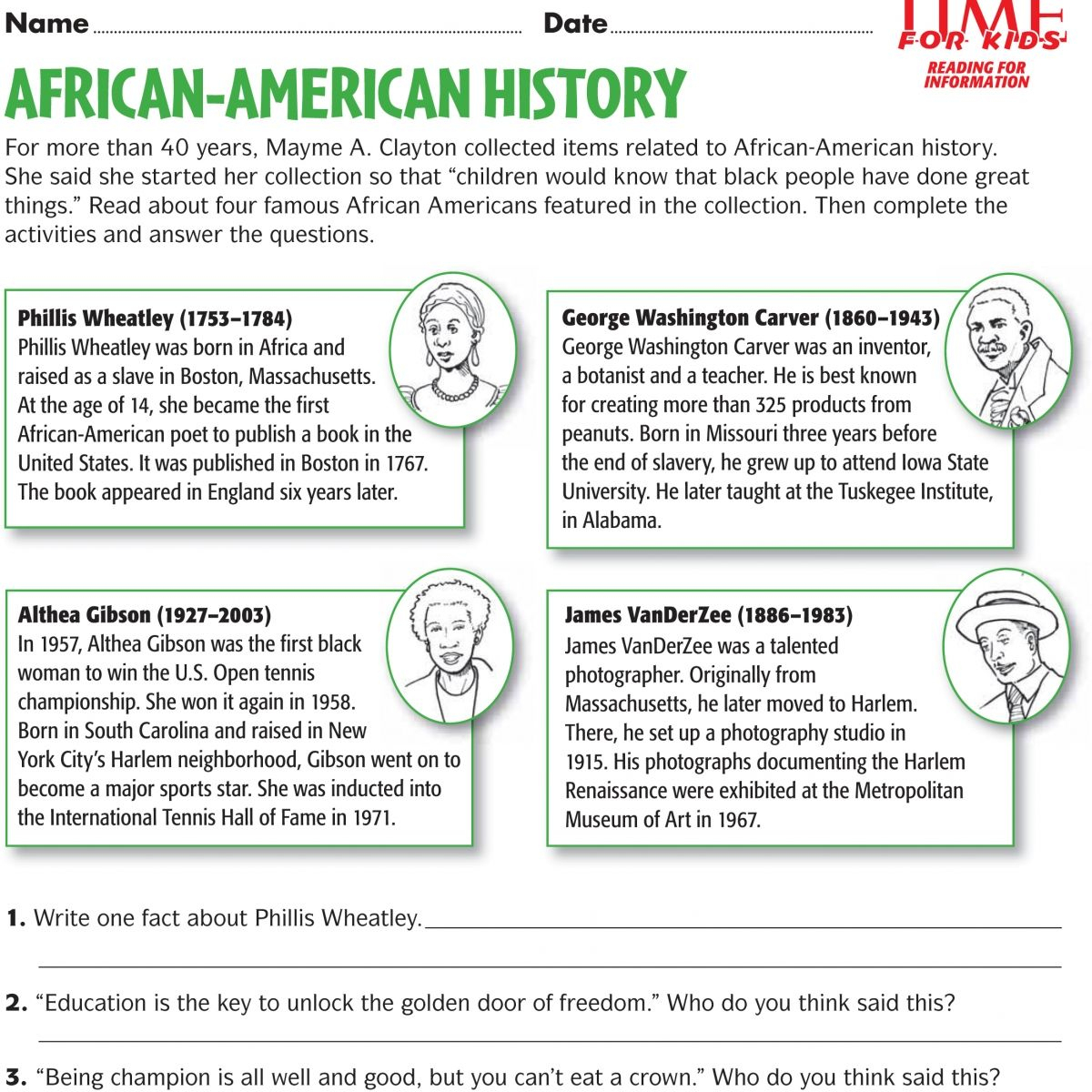 Black History Month Free Printable Worksheets Printable Worksheets