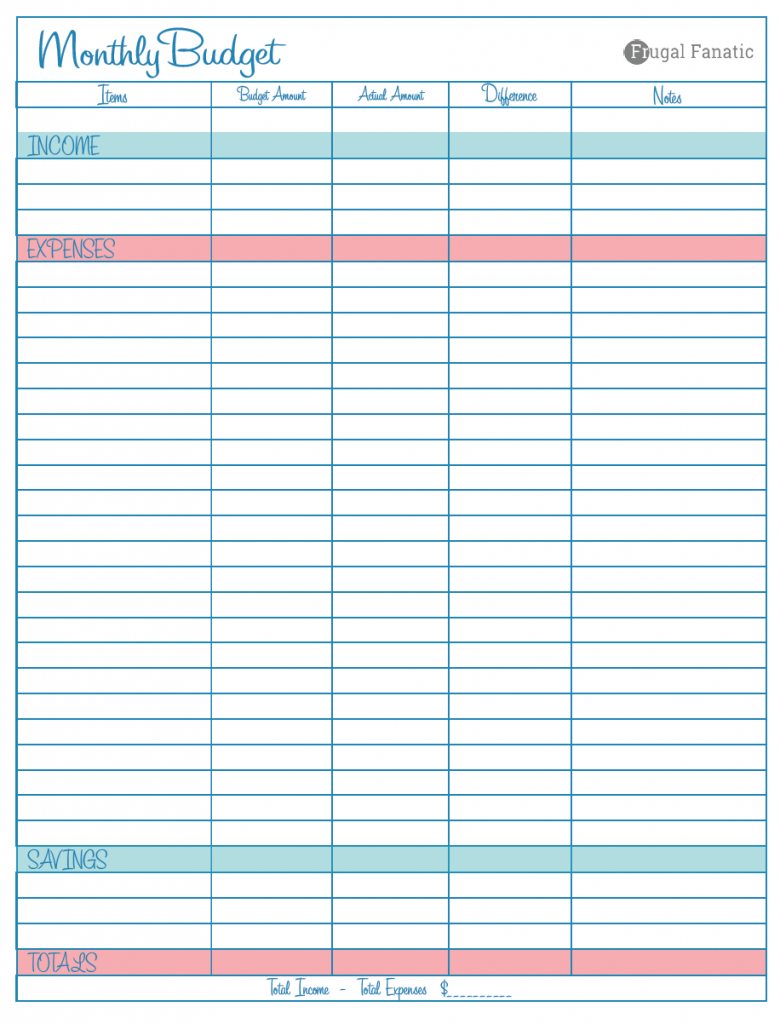 Blank Monthly Budget Worksheet - Frugal Fanatic | Blank Budget Worksheet Printable