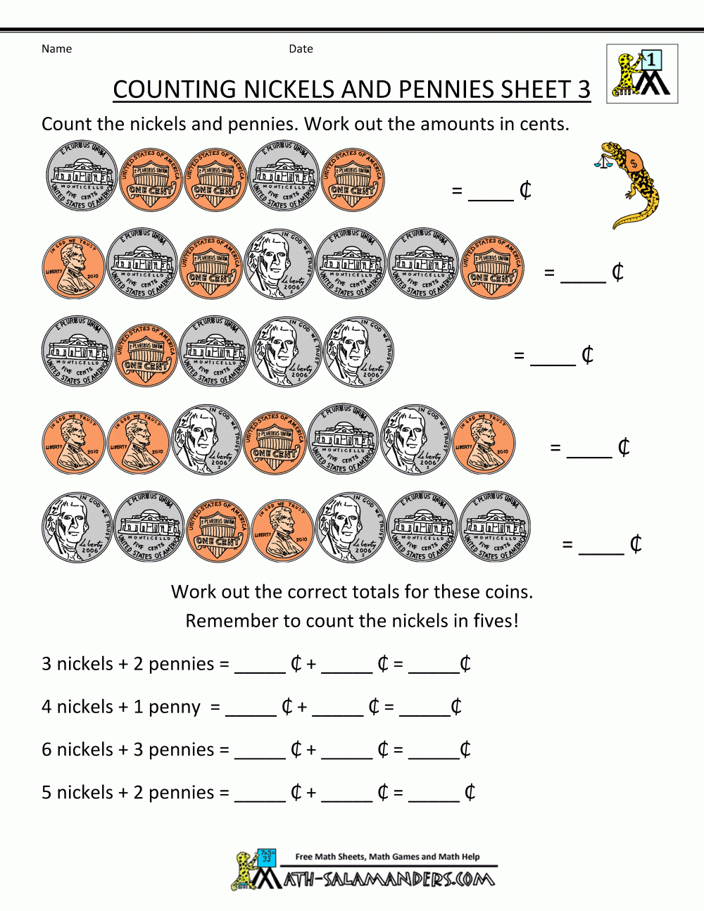 Charlie - Printable Money Worksheets Counting Nickels And Pennies | Printable Money Worksheets