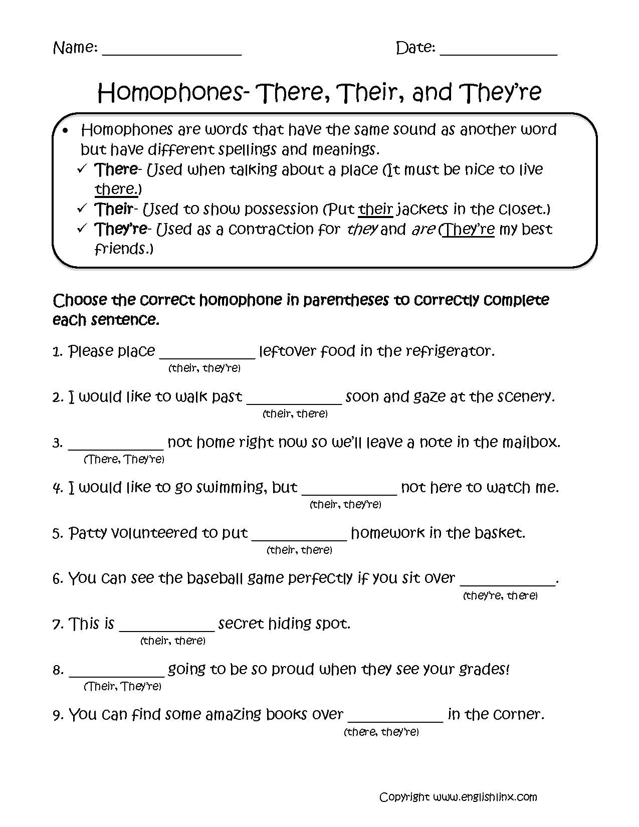Choosing There, Their, They&amp;#039;re Homophones Worksheets | For The | Free Printable Homophones Worksheets For Grade 2