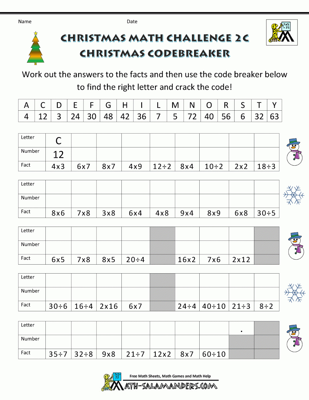 Christmas Math Sheets Challenge 2C | Future Classroom | Christmas | 4Th Grade Christmas Worksheets Printables