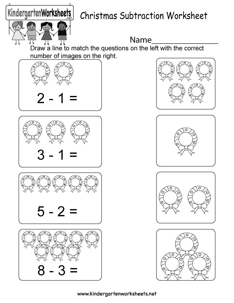 Christmas Subtraction Worksheet - Free Kindergarten Holiday | Free Printable Christmas Math Worksheets Kindergarten