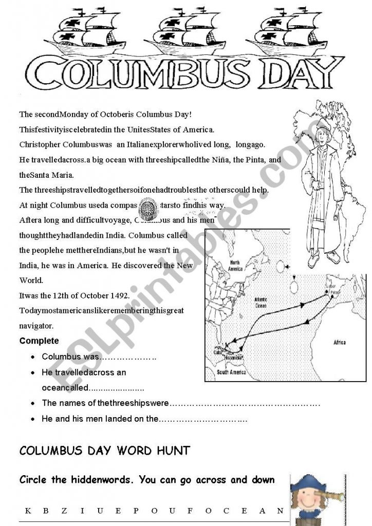 Free Printable Columbus Day Math Worksheets