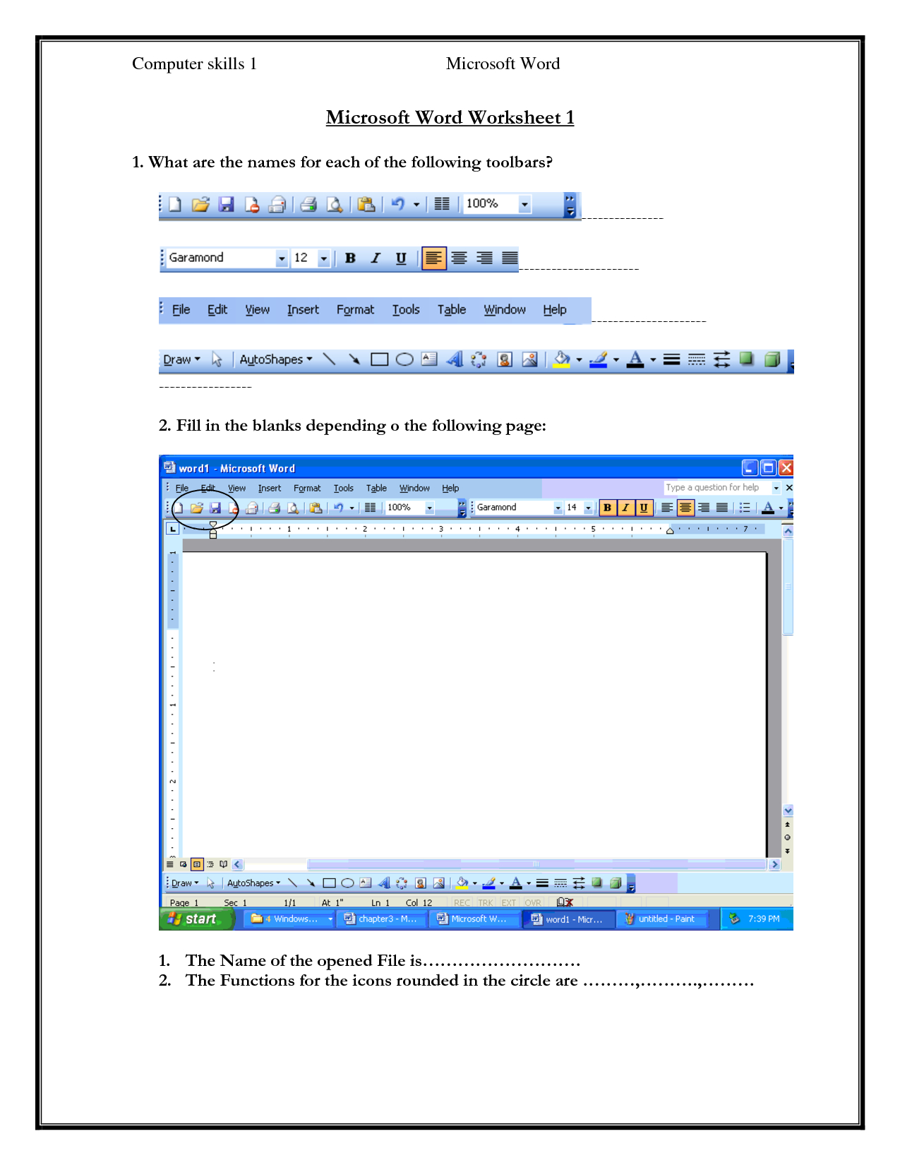 Computer Skills Worksheets | Computer Skills 1 Microsoft Word | Printable Computer Worksheets For Grade 2