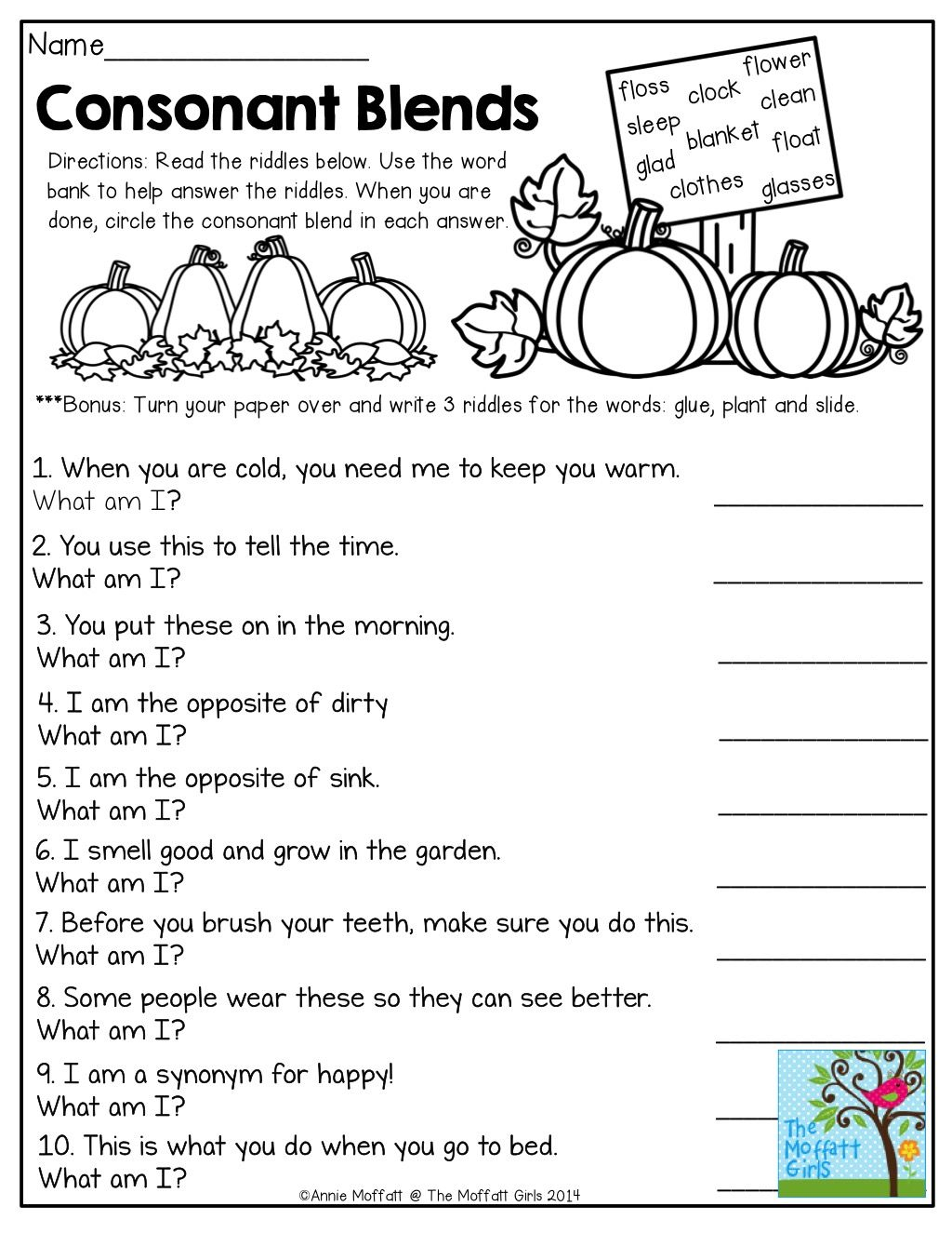 Final Consonant Blends Worksheet