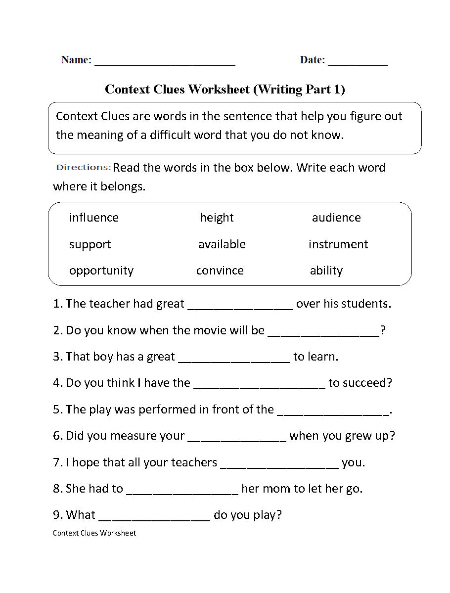 Context Clues Worksheet Writing Part 1 Intermediate | Ela | Context | Free Printable Vocabulary Worksheets For 3Rd Grade