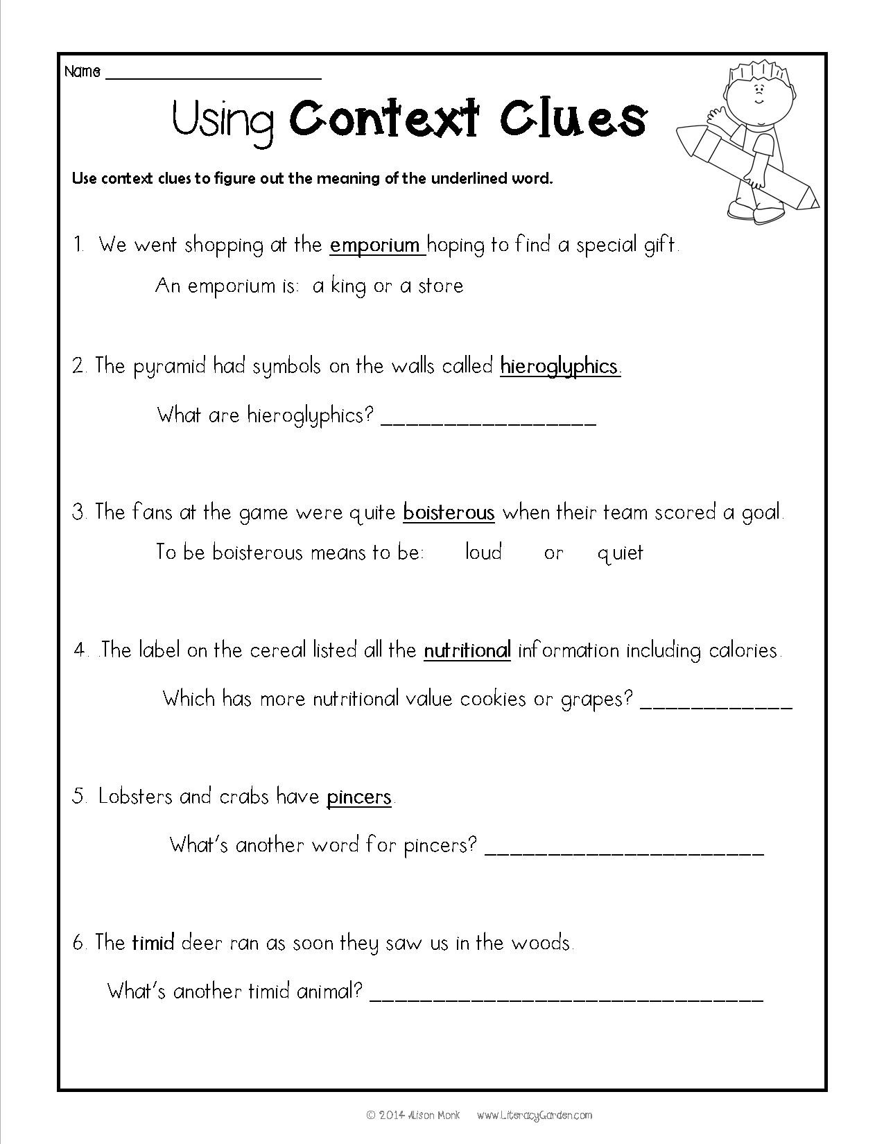 Context Clues Worksheets 5Th Grade To Download - Math Worksheet For | Free Printable Context Clues Worksheets