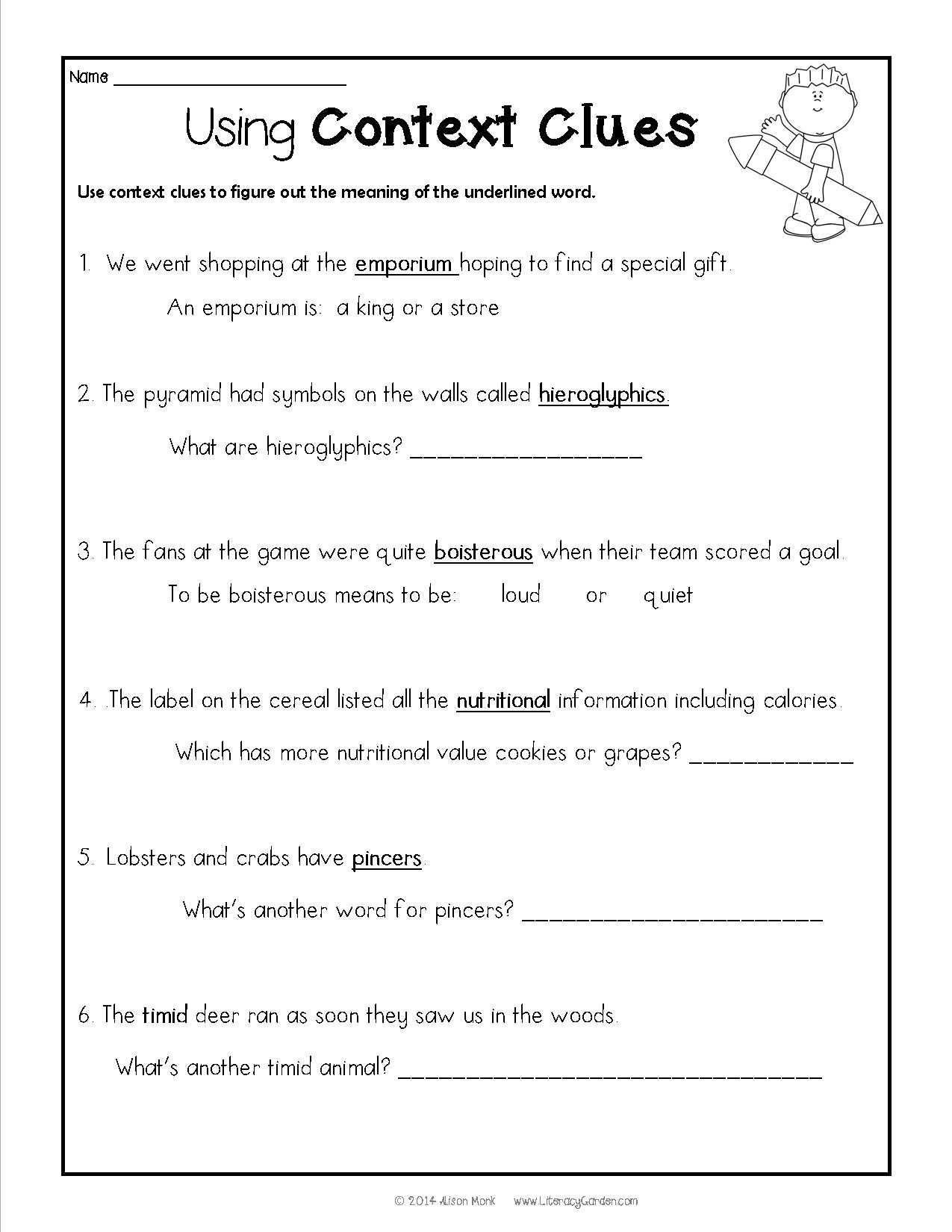 English Worksheets Land Context Clues