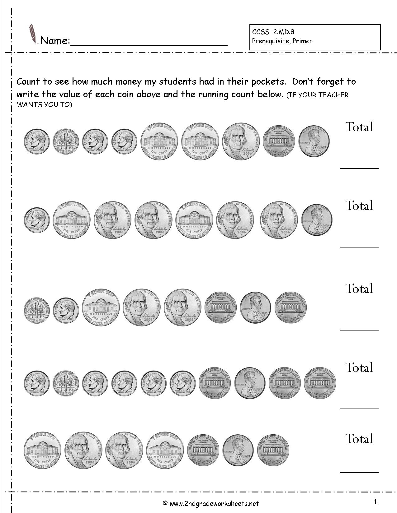 Counting Coins And Money Worksheets And Printouts | Printable Money Worksheets