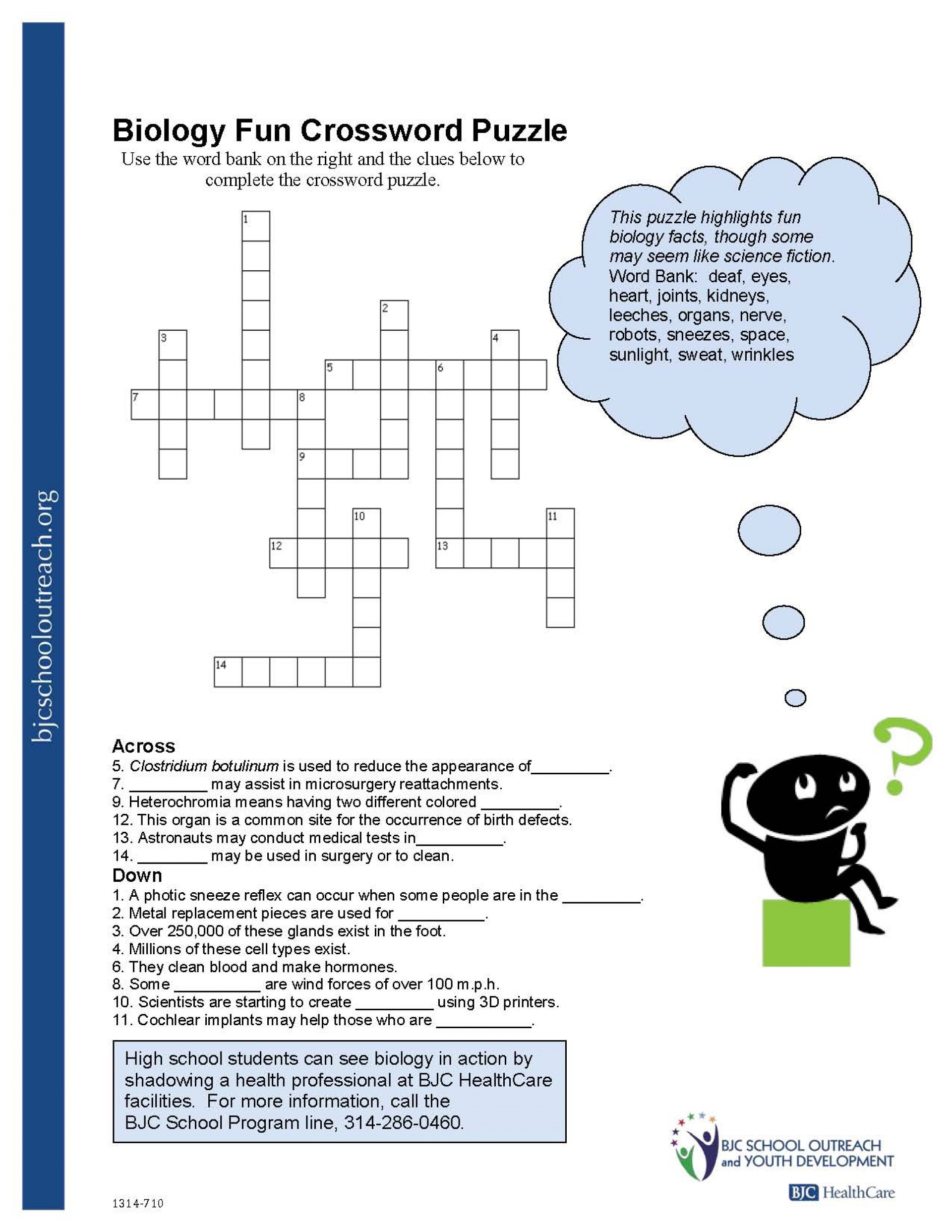 Crosswords Crossword Puzzle Worksheets For Middle School Biology Fun | Free Printable Biology Worksheets For High School