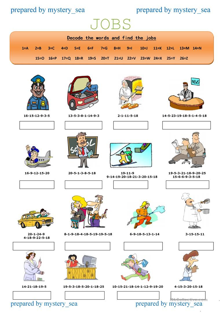 Decode The Jobs-1 Worksheet - Free Esl Printable Worksheets Made | Printable Decoding Worksheets