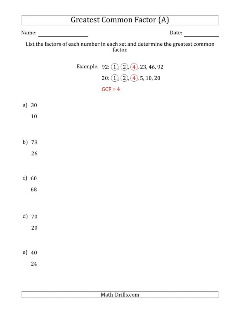 Determining Greatest Common Factors Of Sets Of Two Numbers From 4 To ...