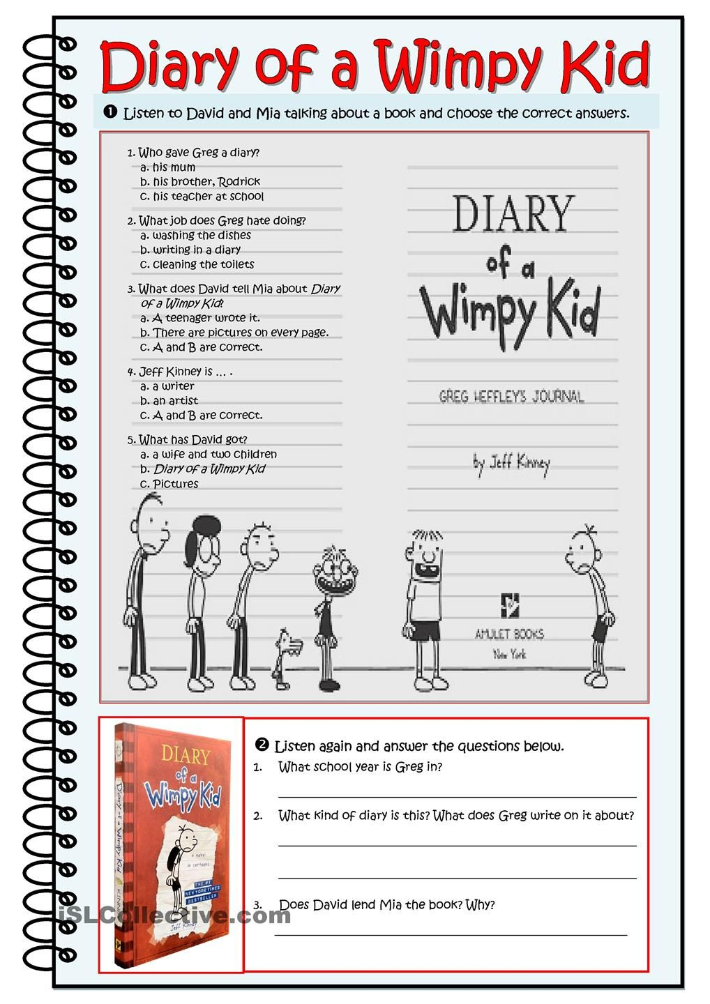 Diary Of A Wimpy Kid- Worksheet | Esl | Wimpy Kid Books, Wimpy Kid | Diary Of A Wimpy Kid Printable Worksheets