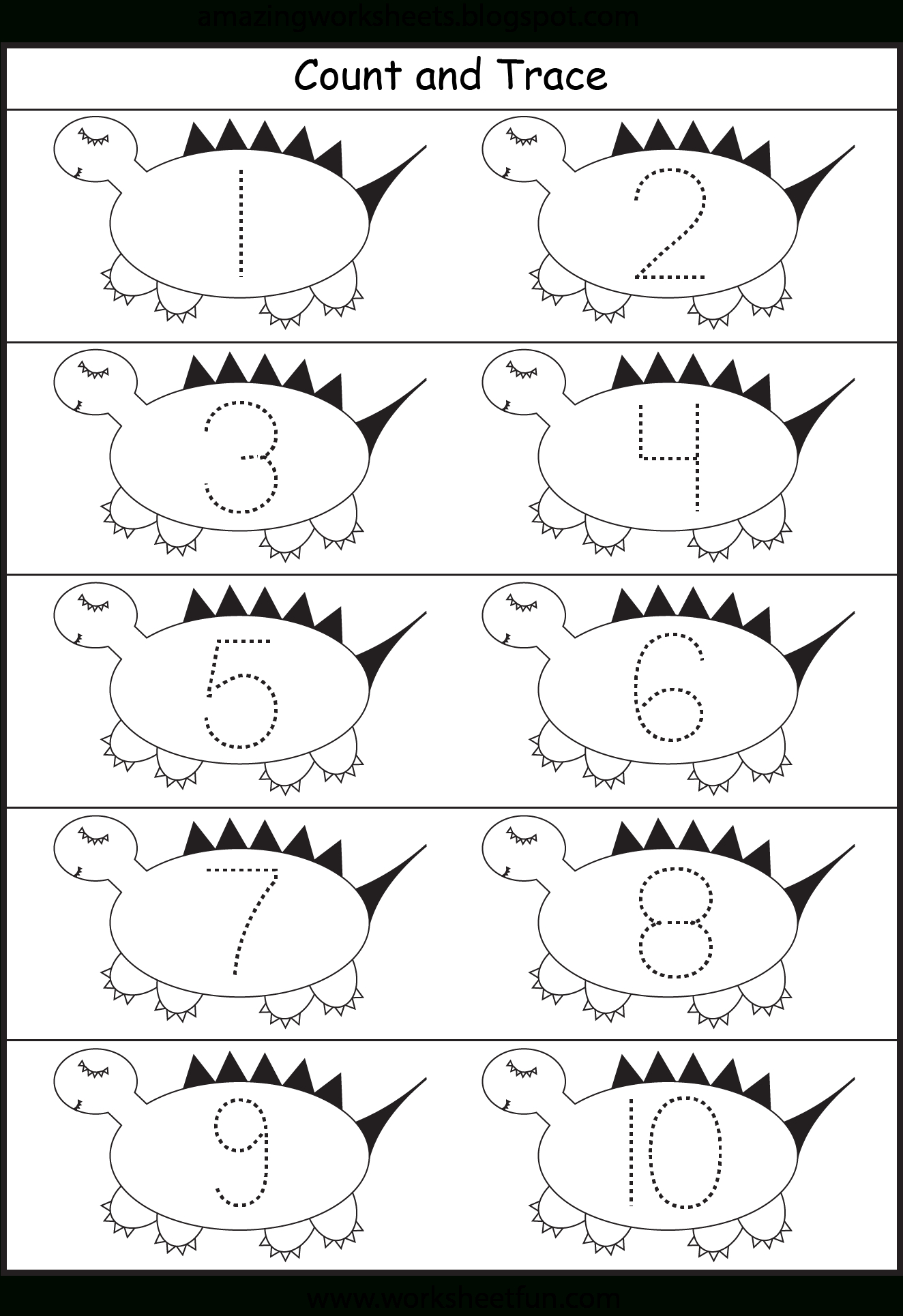 Dinosaur - Number Tracing 1-10 | Kids Craft (Work) | Dinosaurs | Dinosaur Printable Worksheets