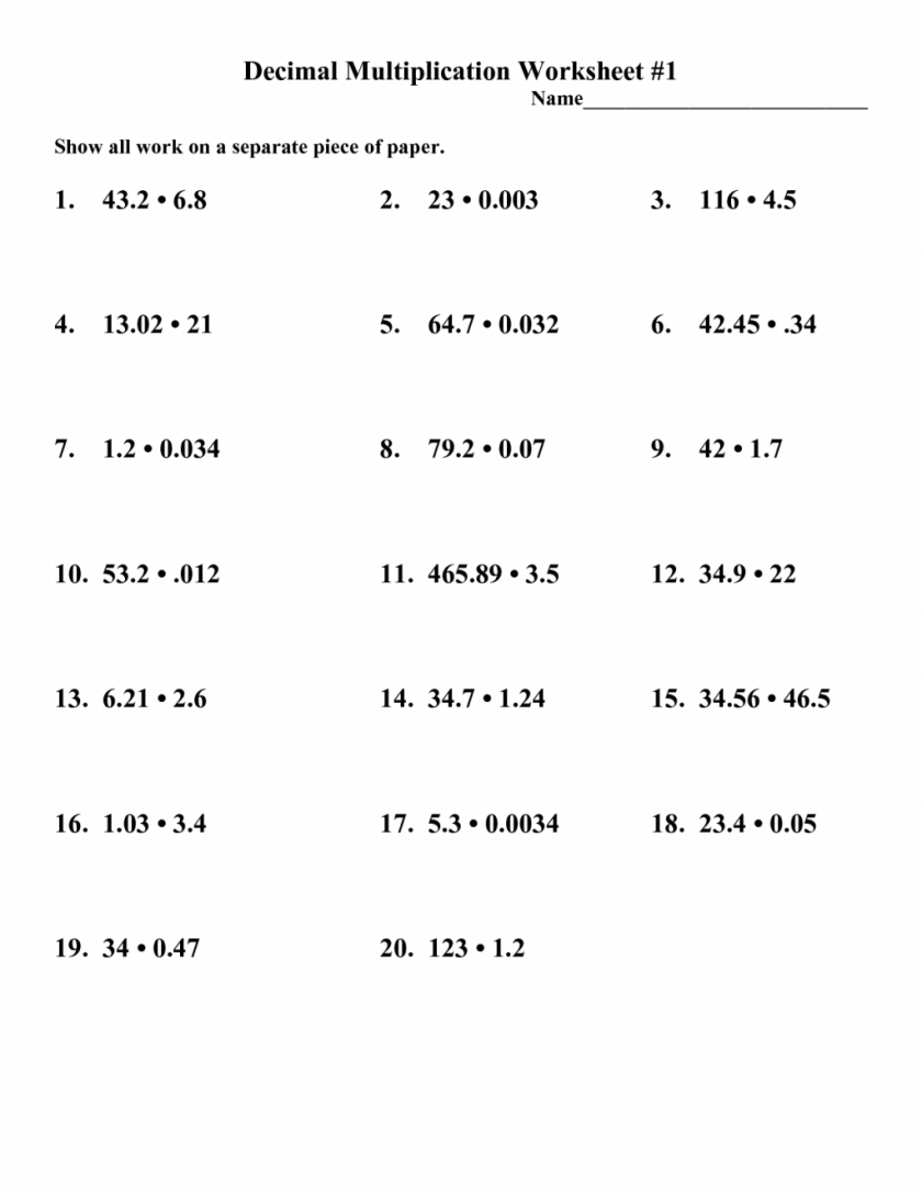 √ Multiplication Worksheets With Decimals ~ Clubdetirologrono | Free Printable Decimal Multiplication Worksheets