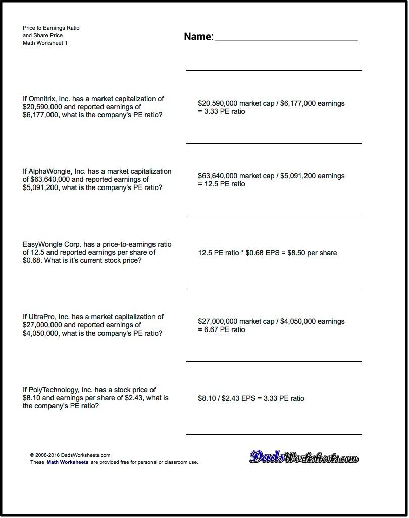 Earnings Per Share Worksheets Math Worksheets Free Math Printable