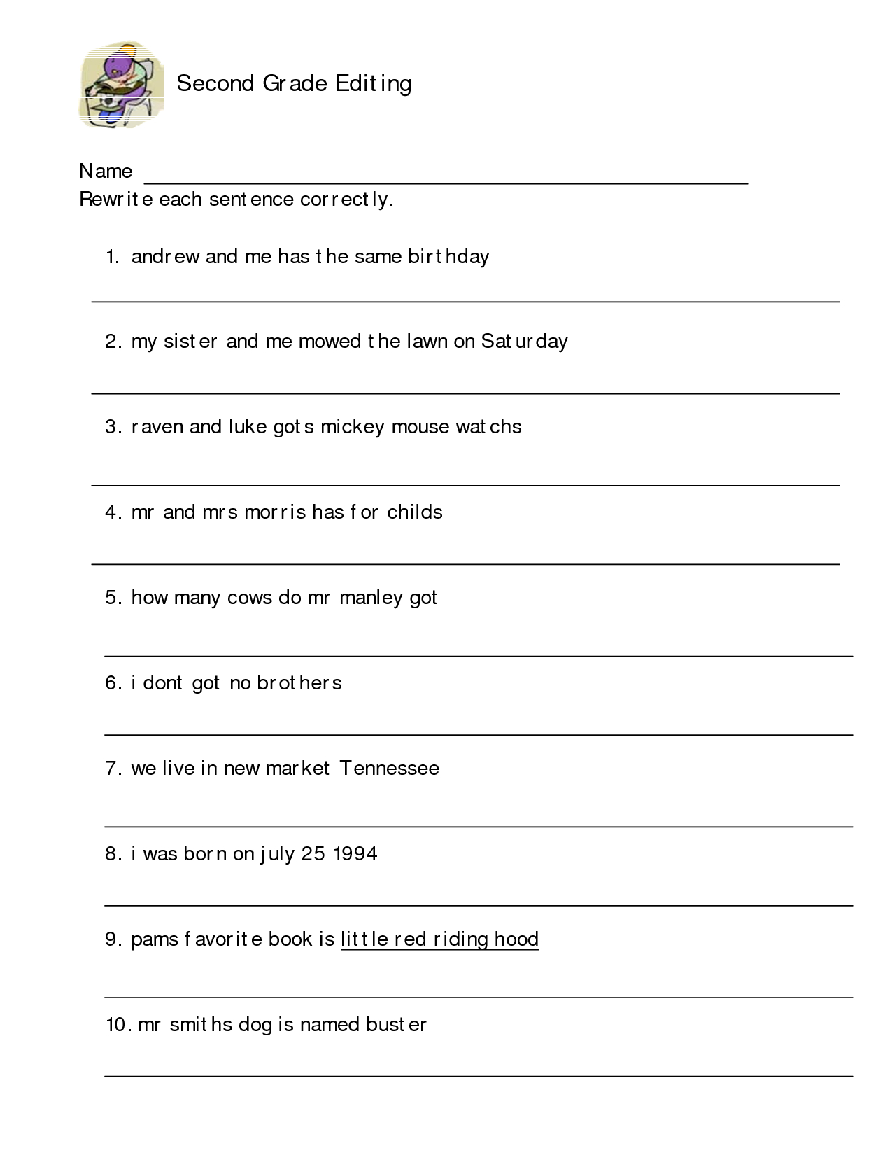 Editing Worksheets 3Rd Grade | Second Grade Sentence Worksheets | Printable Editing Worksheets