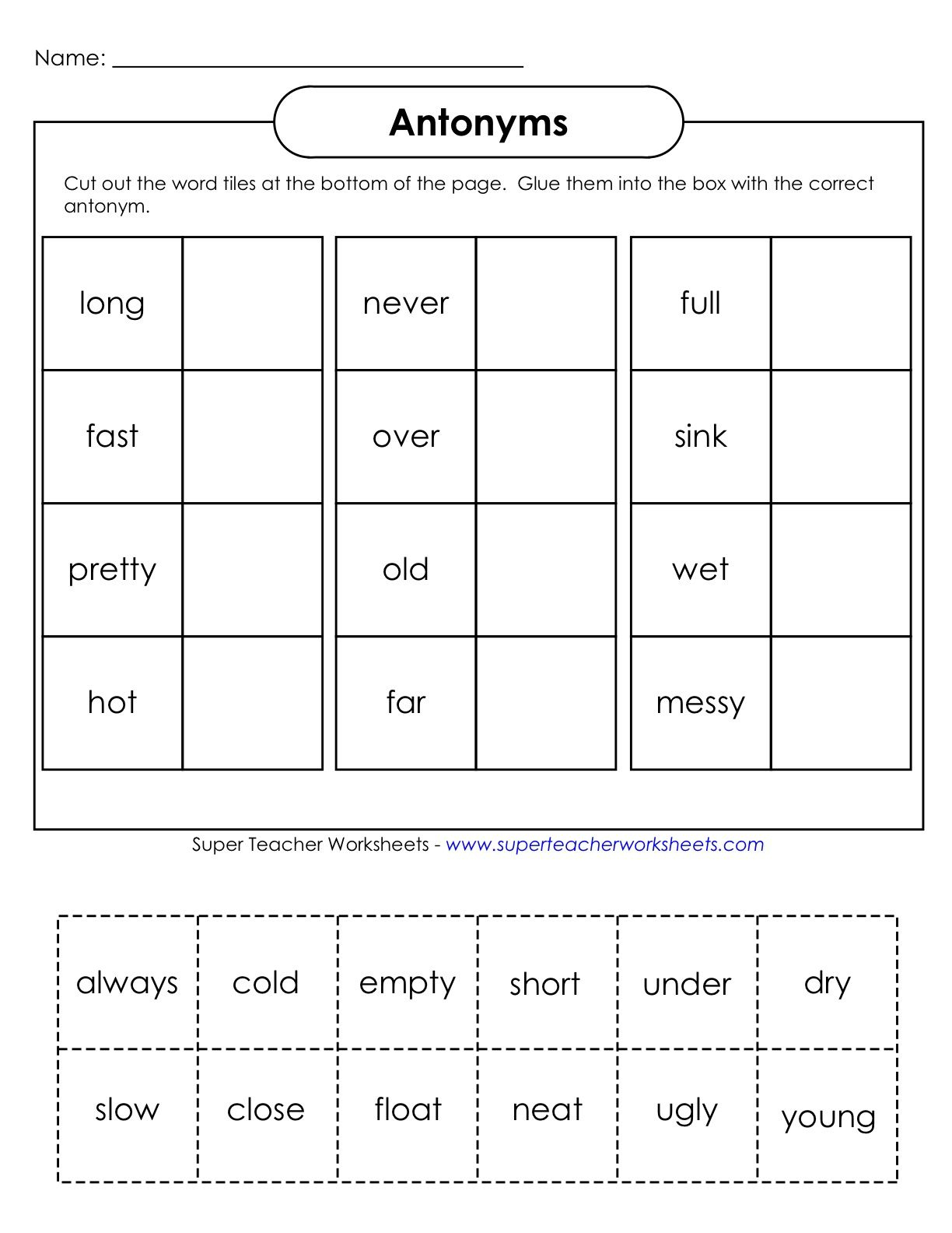 Education : Antonyms Worksheet | Teaching Ideas | Synonym Worksheet | Free Printable Worksheets Synonyms Antonyms And Homonyms