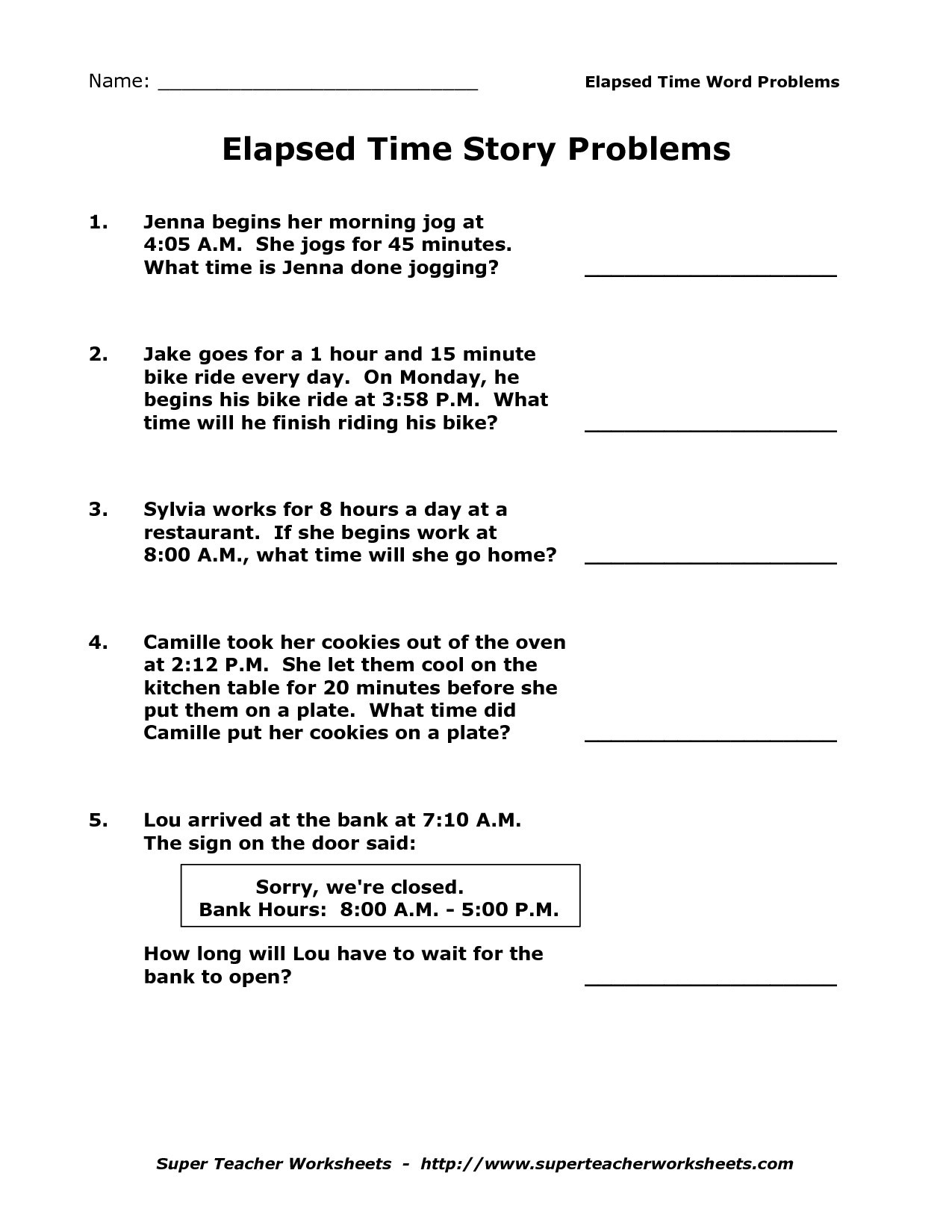 Free Elapsed Time Worksheets For 3rd Grade